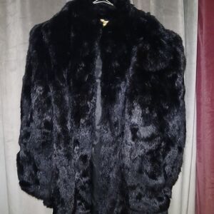 Elegant Black Real Rabbit Fur Coat